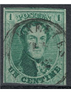 BELGIUM 1858-61 King Leopold I 1c green us