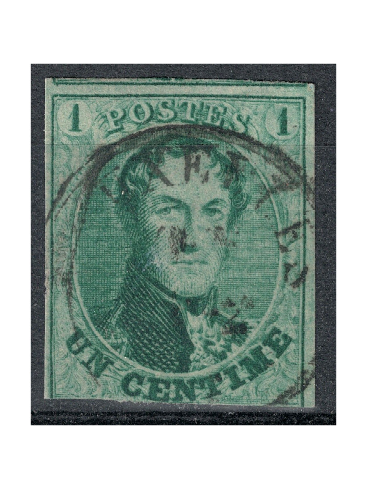 BELGIO 1858-61 Re Leopoldo I 1c verde us