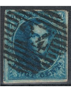 BELGIO 1858-61 Re Leopoldo I 20c azzurro us