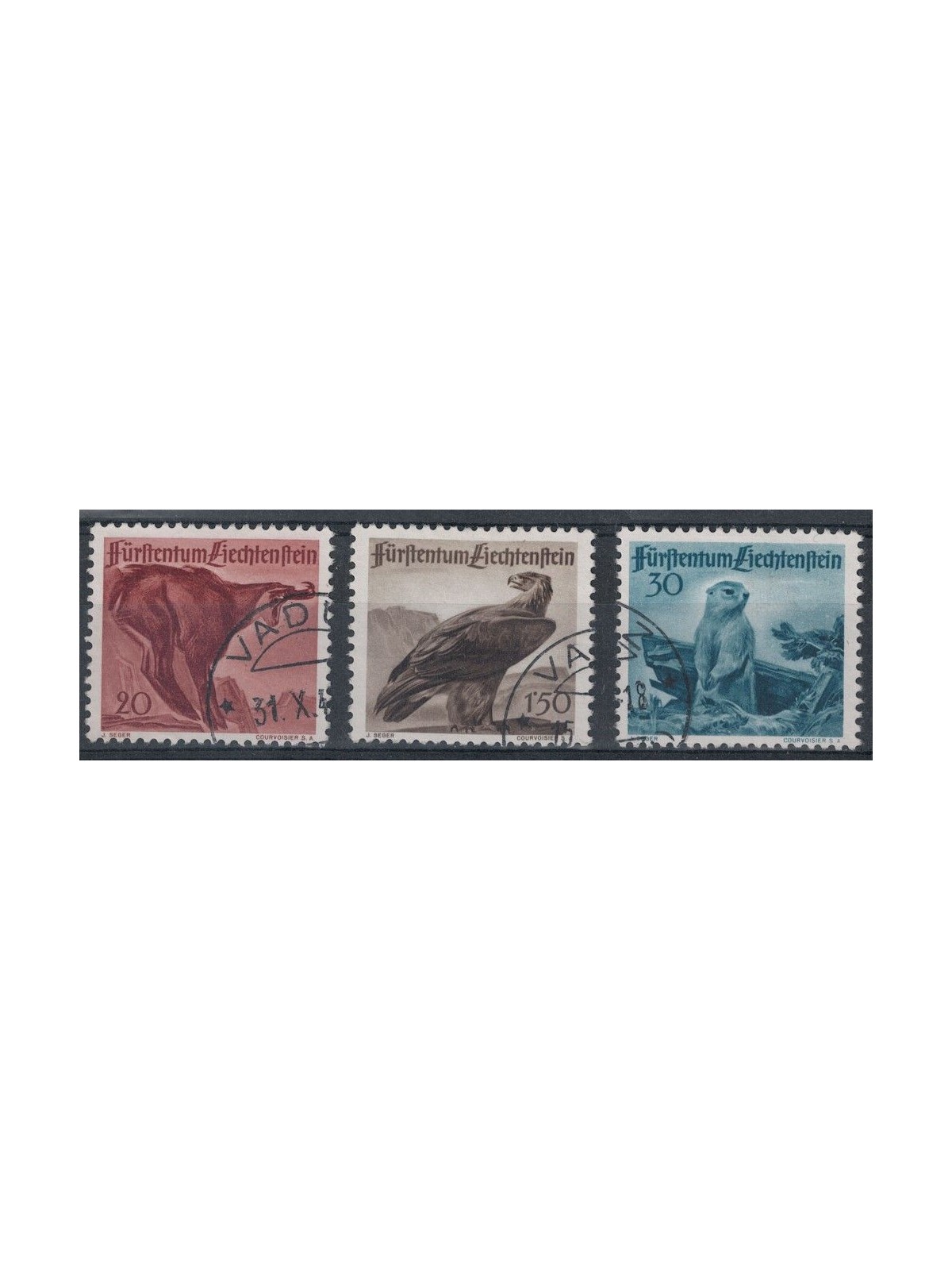 LIECHTENSTEIN 1947 Fauna, 2ª serie 3v us