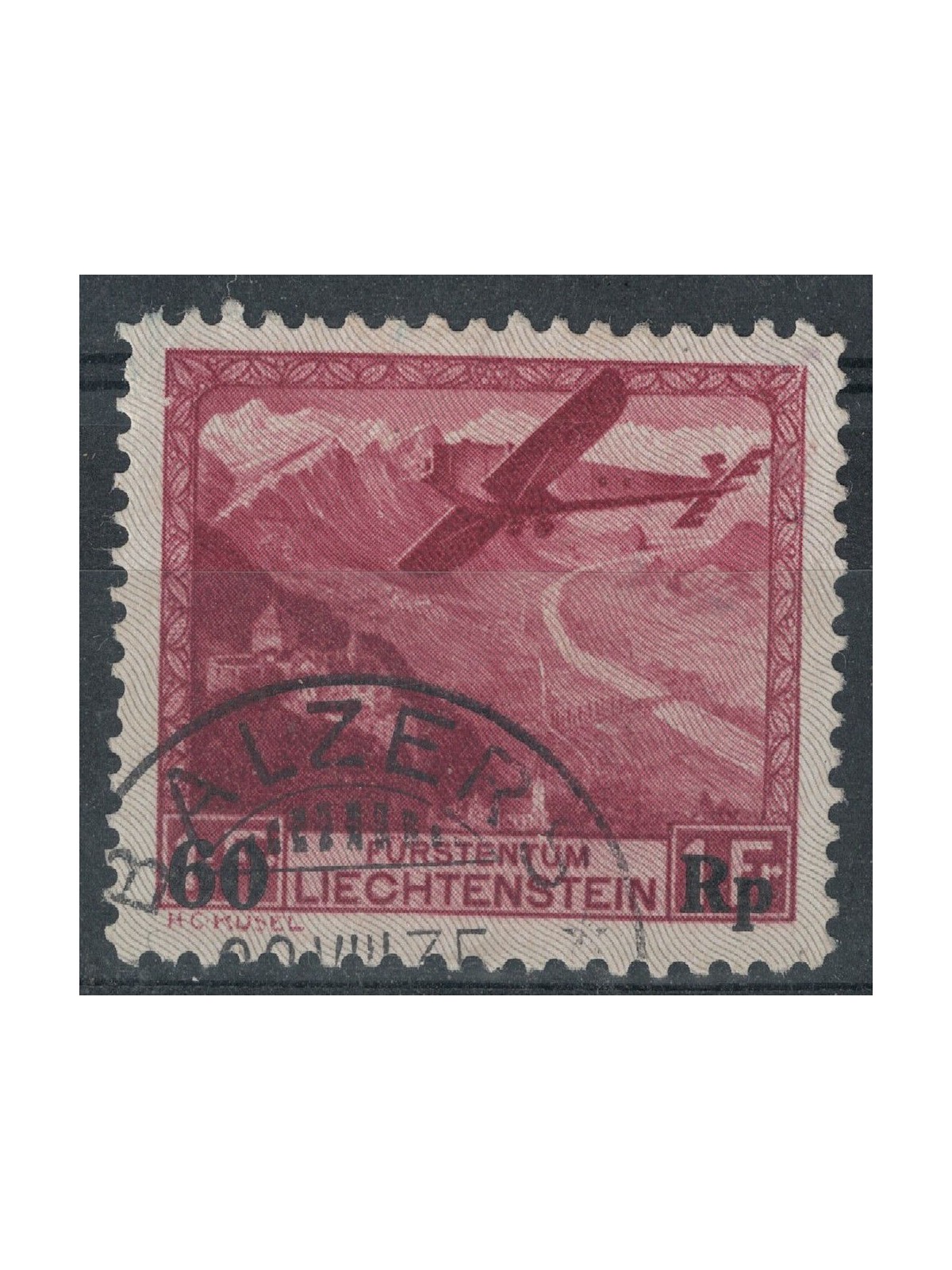 LIECHTENSTEIN 1934 Airmail 60r on 1f us
