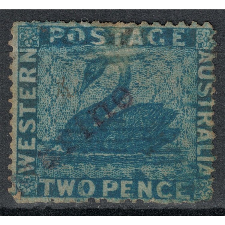 WESTERN AUSTRALIA 1861 Swan, 2 Pence Blue US