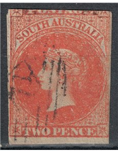 AUSTRALIA DEL SUD 1855 Effigie di Victoria, 2 Pence rosso carminio us