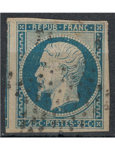 FRANCIA 1852 Effigie di Napoleone III, 25c azzurro us