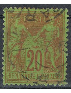 FRANCE 1884-90 Sage Type, 20c brick red on green us