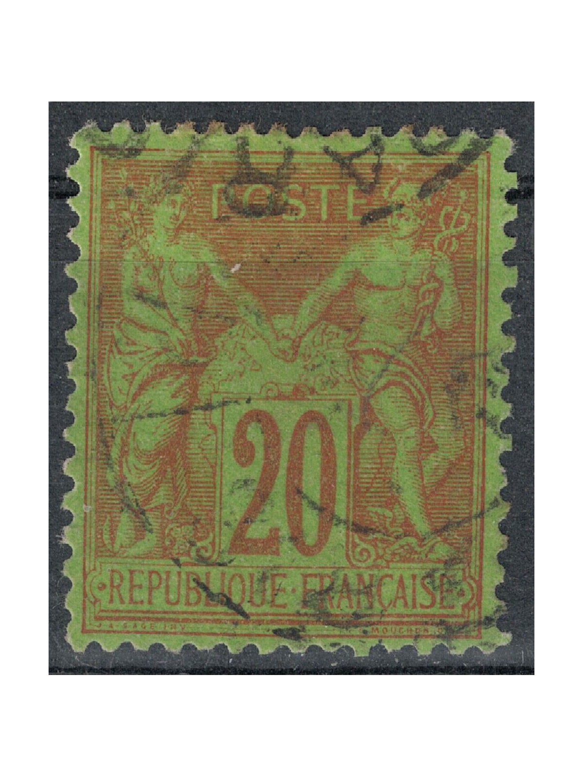 FRANCE 1884-90 Sage Type, 20c brick red on green us