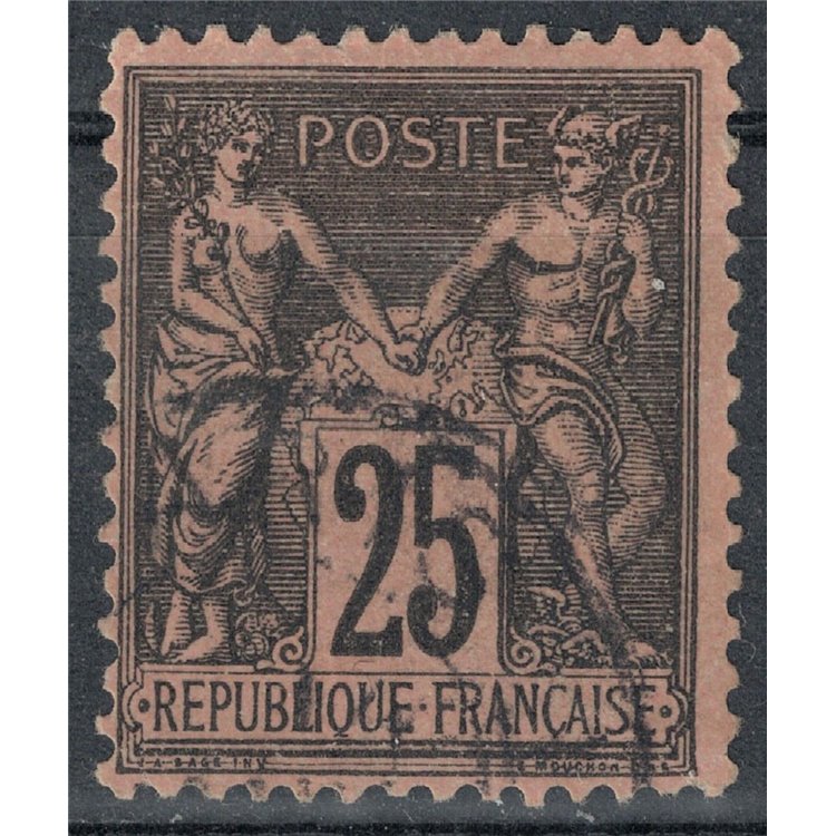 FRANCE 1884-90 Sage Type, 25c black on pink us