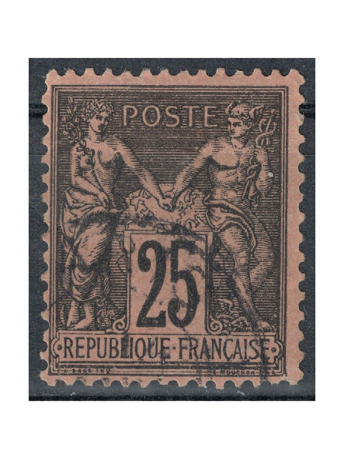 FRANCIA 1884-90 Tipo Sage, 25c nero su rosa us