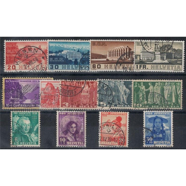 SWITZERLAND 1938 Complete year 13v used
