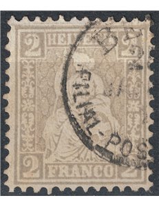 SVIZZERA 1862 Helvetia seduta 2 centesimi grigio us