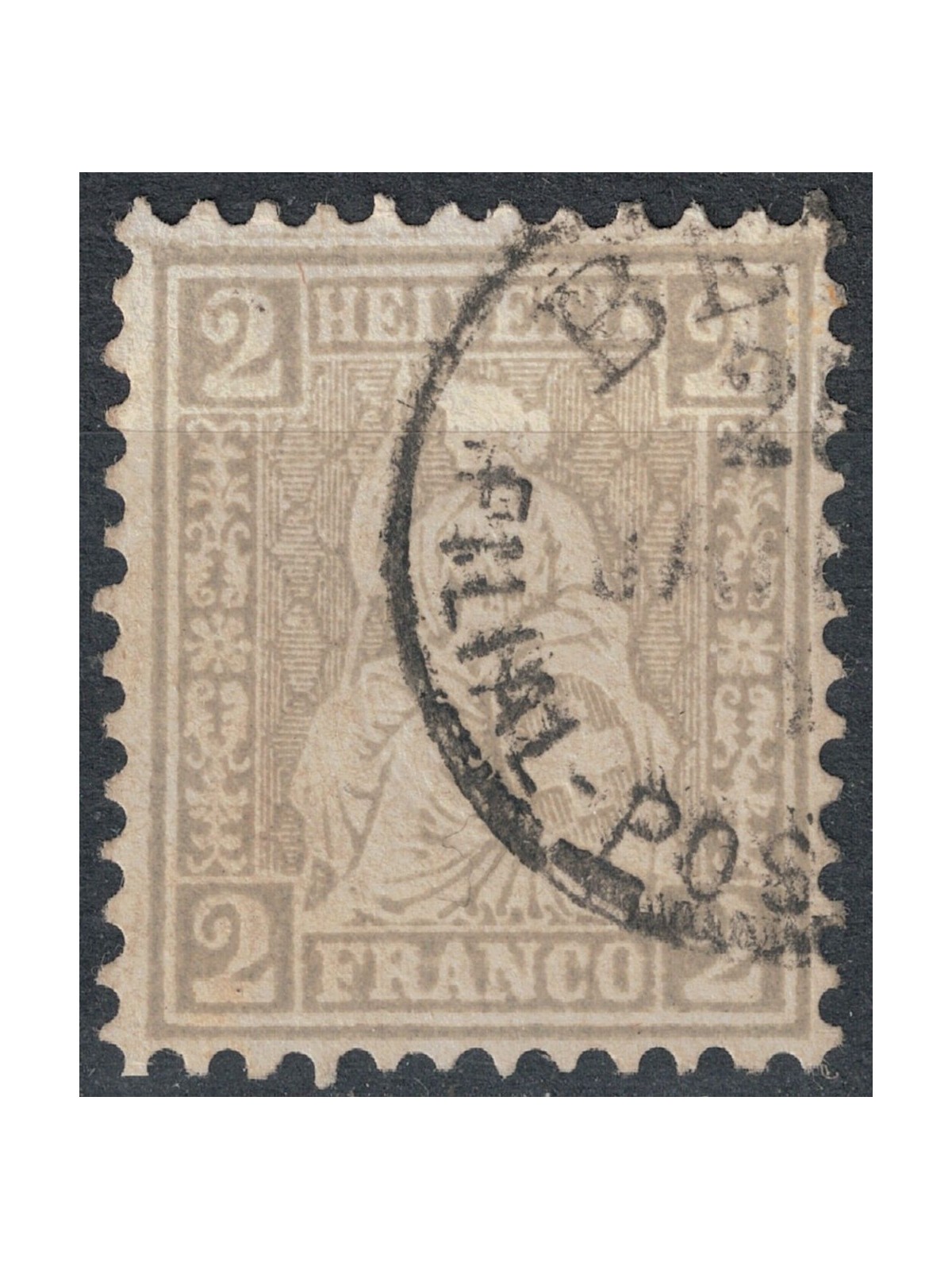 SWITZERLAND 1862 Helvetia seated 2 centimes grey used