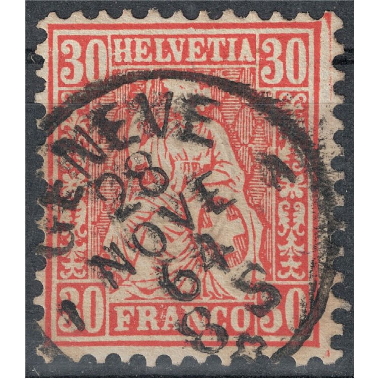 SVIZZERA 1862 Helvetia seduta 30 centesimi vermiglio us