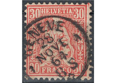 SVIZZERA 1862 Helvetia seduta 30 centesimi vermiglio us