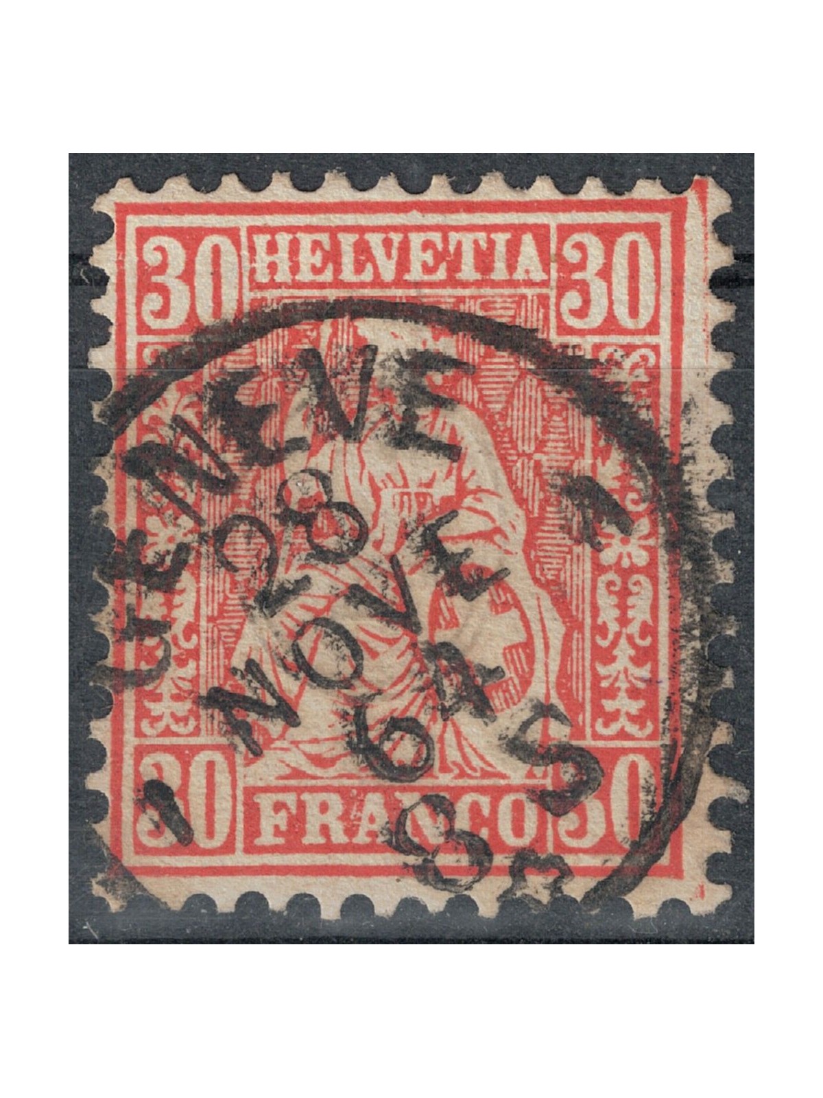 SWITZERLAND 1862 Helvetia seated 30 centimes vermilion used