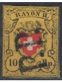 SWITZERLAND 1850 Rayon II 10r yellow, black and red used