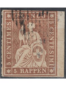 SVIZZERA 1854-62 Helvetia seduta 5r bruno us