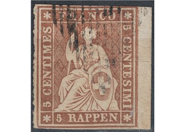 SWITZERLAND 1854-62 Helvetia sitting 5r brown us