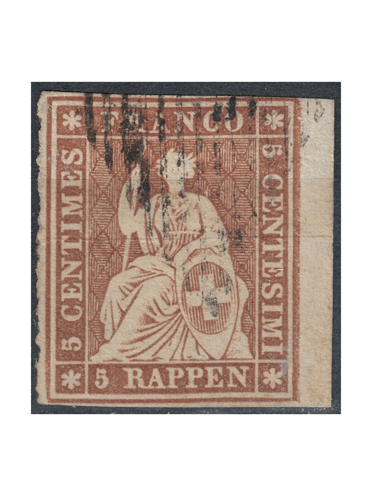 SWITZERLAND 1854-62 Helvetia sitting 5r brown us