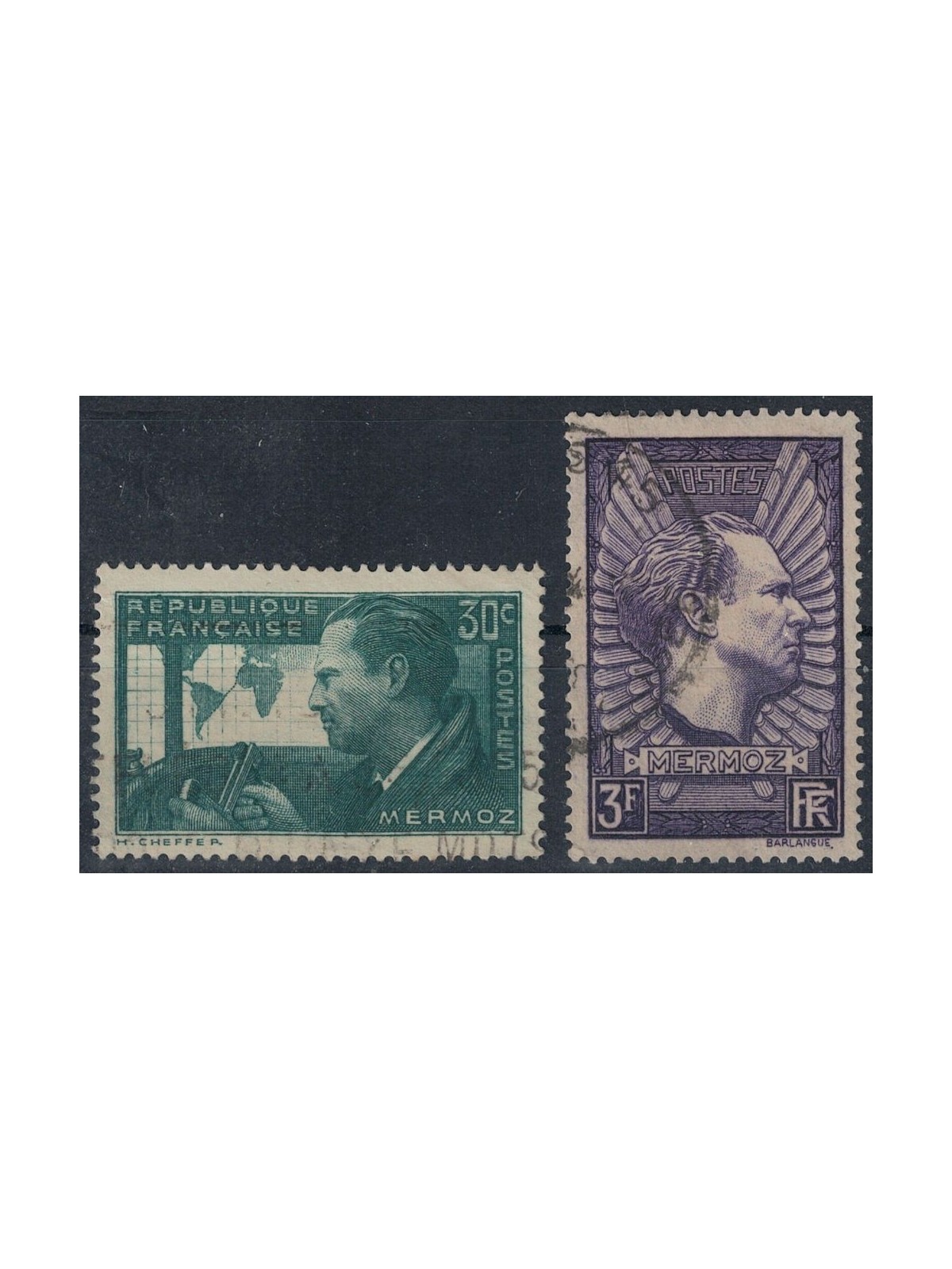 FRANCIA 1937 A ricordo dell'aviatore Jean Mermoz 2v us