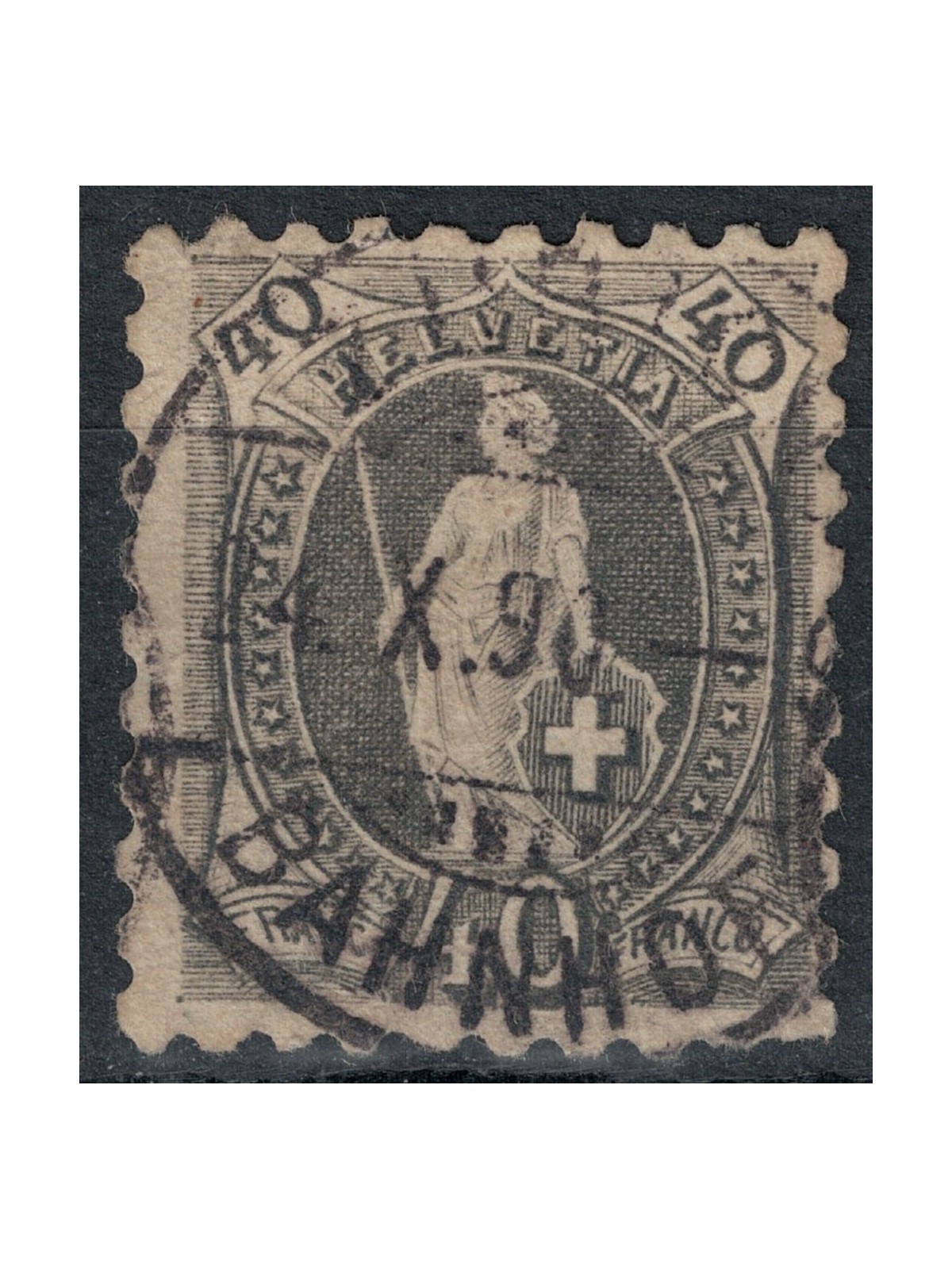 SVIZZERA 1888 Helvetia in piedi 40c grigio us
