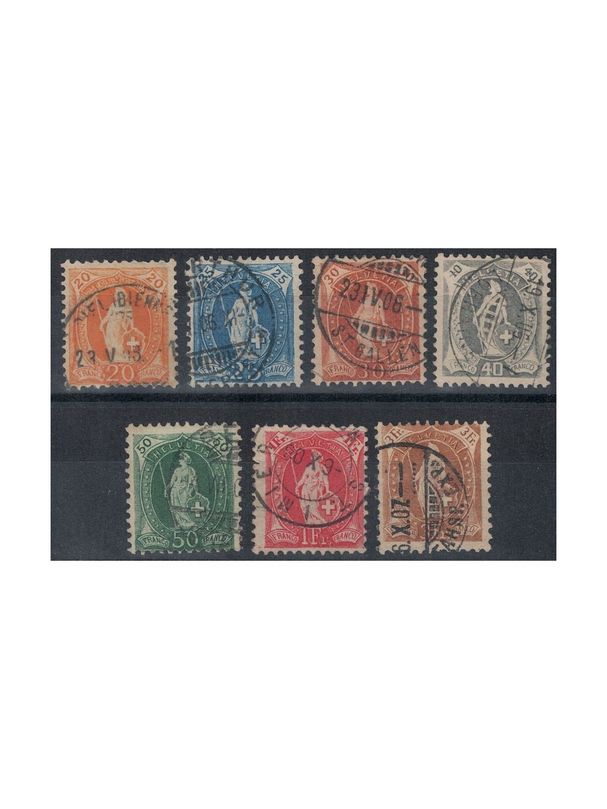 SWITZERLAND 1905-06 Helvetia standing 7v us