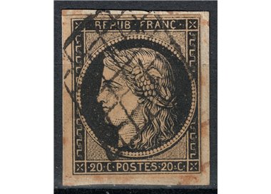 FRANCIA 1849-50 Cerere, 20c nero su giallo us