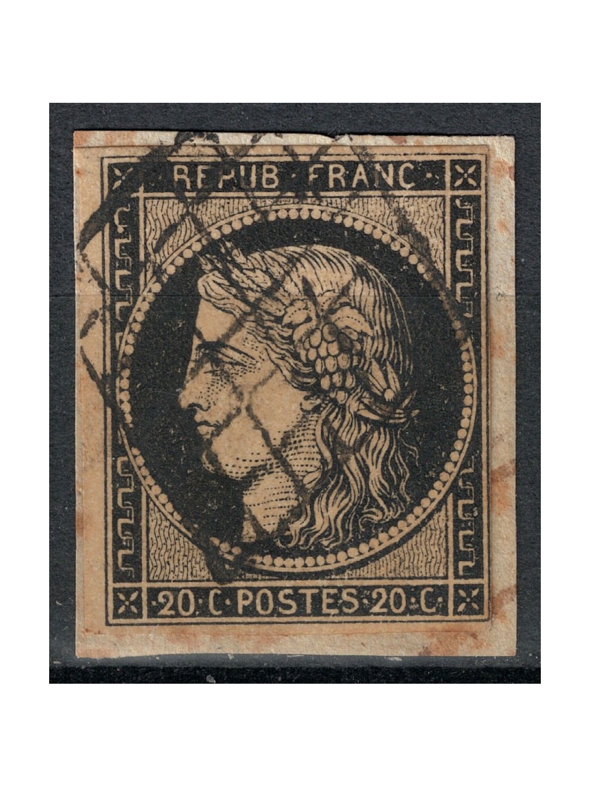 FRANCE 1849-50 Ceres, 20c black on yellow us