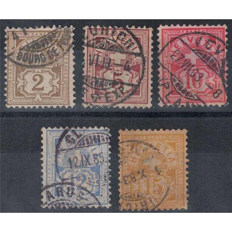SVIZZERA 1882 Cifra sormontata da una croce (carta bianca) 5v us