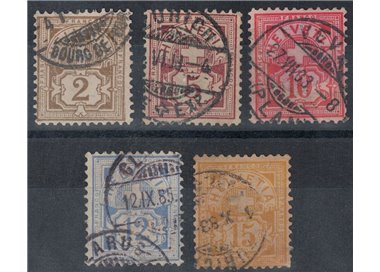 SVIZZERA 1882 Cifra sormontata da una croce (carta bianca) 5v us