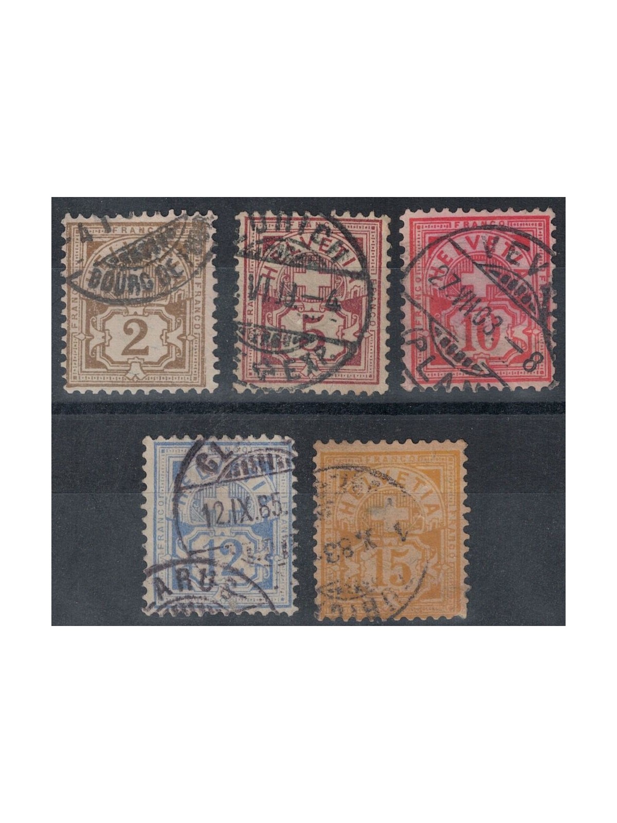 SVIZZERA 1882 Cifra sormontata da una croce (carta bianca) 5v us
