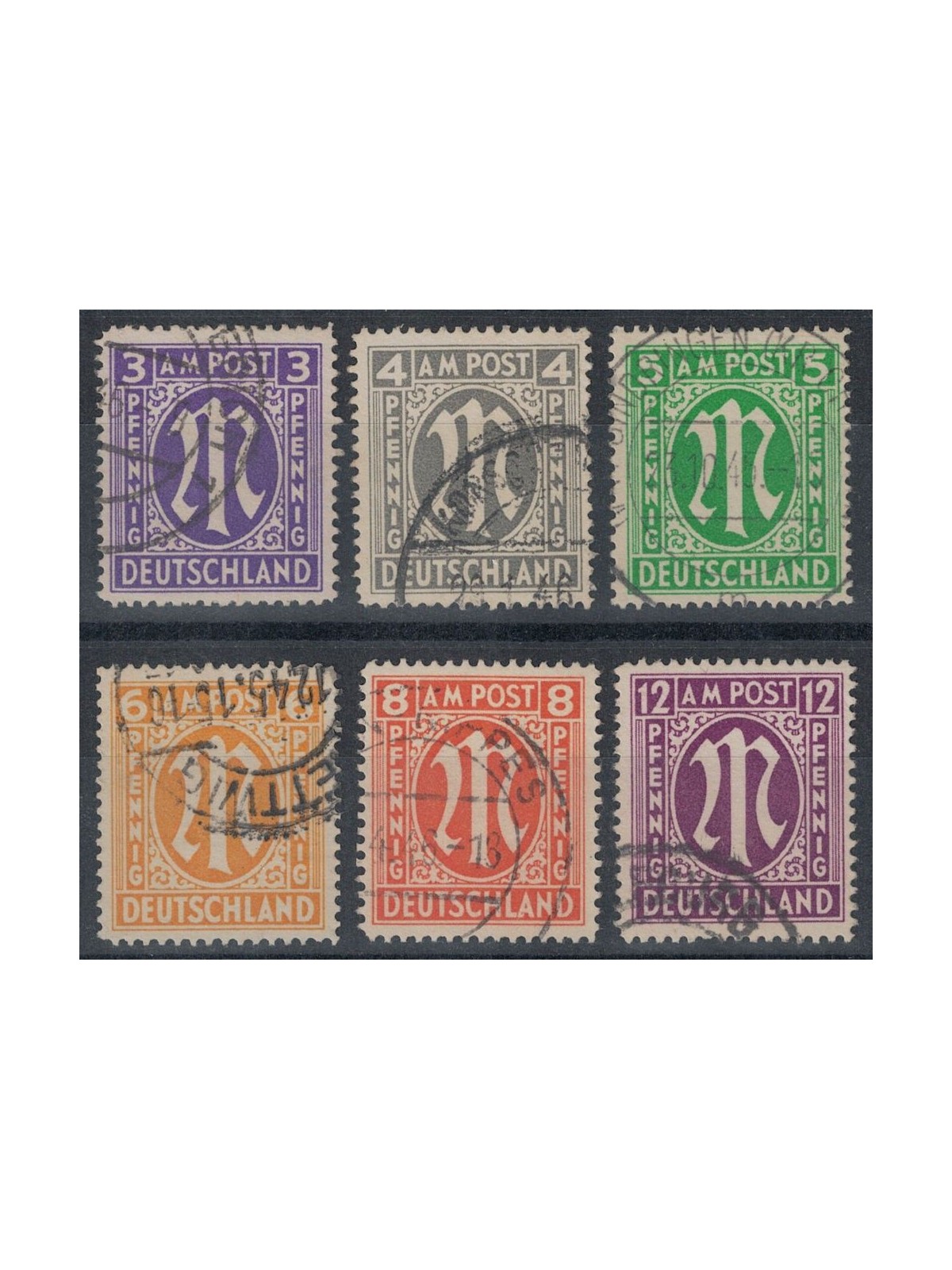 GERMANY BIZONA 1945 Letter M in Gothic character (London) 6v us