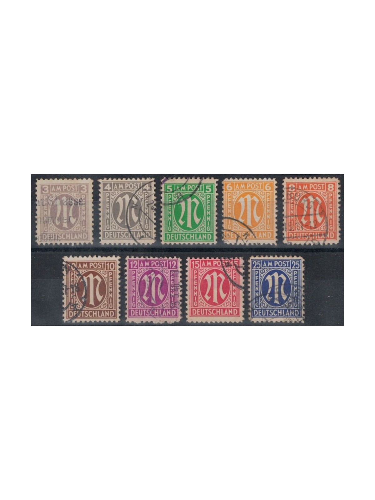 GERMANY BIZONA 1945 Letter M in Gothic character (Washington) 9v us