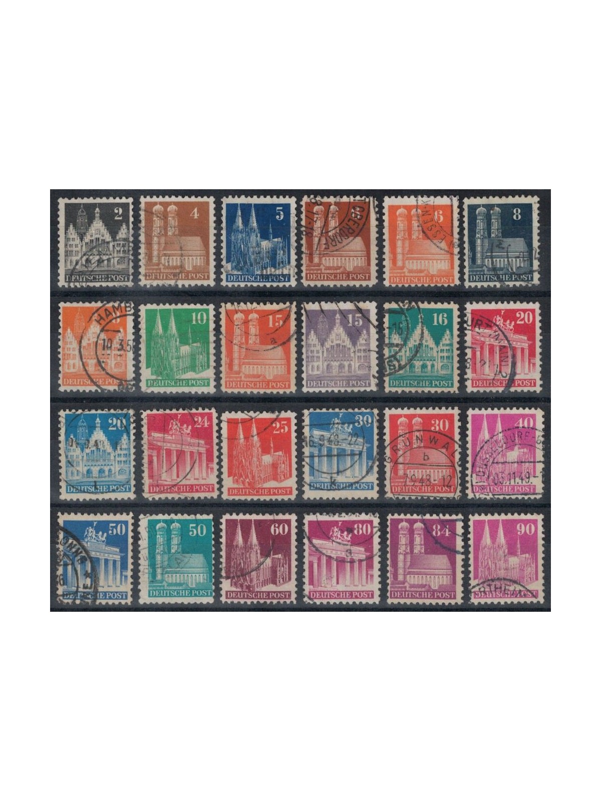 GERMANIA BIZONA 1948 Chiese ed edifici storici 24v us