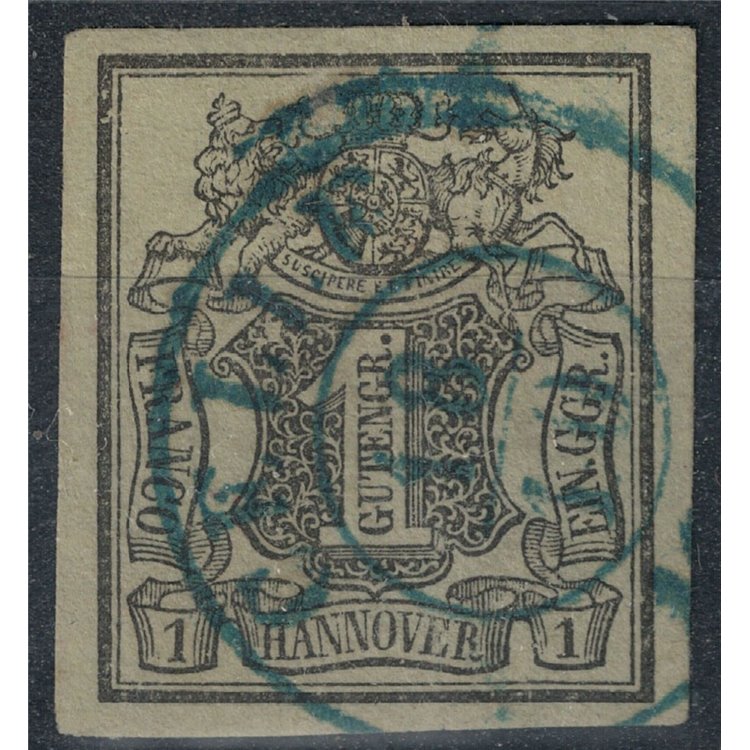 HANNOVER 1851-55 Stemma e cifra 1g verde us
