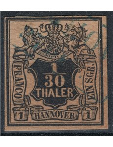 HANNOVER 1851-55 Stemma e cifra 1/30t salmone us