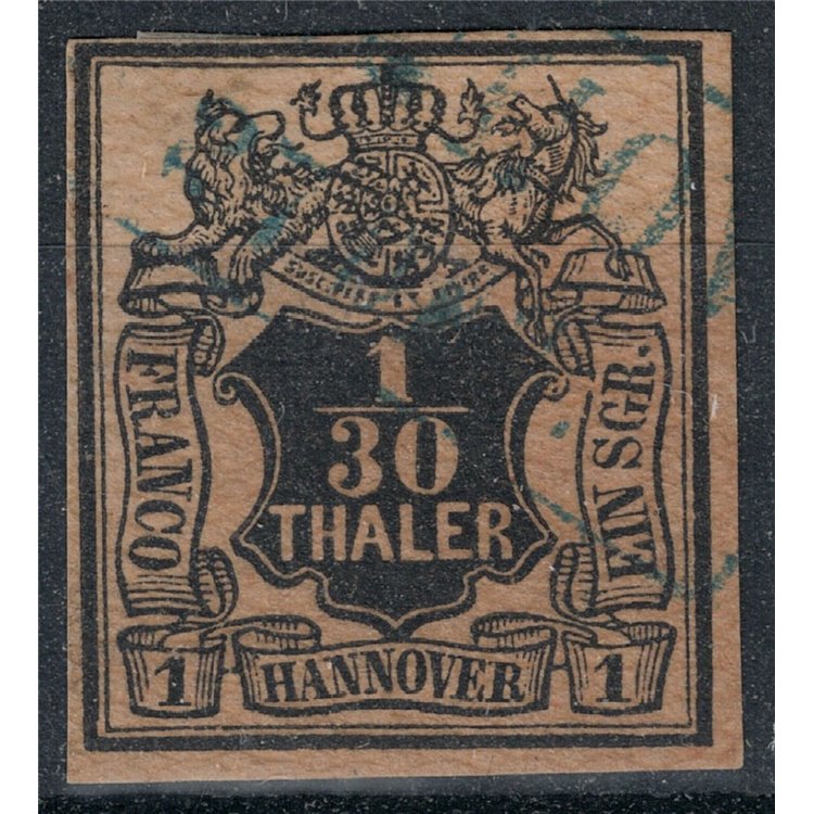 HANNOVER 1851-55 Coat of arms and 1/30t salmon US