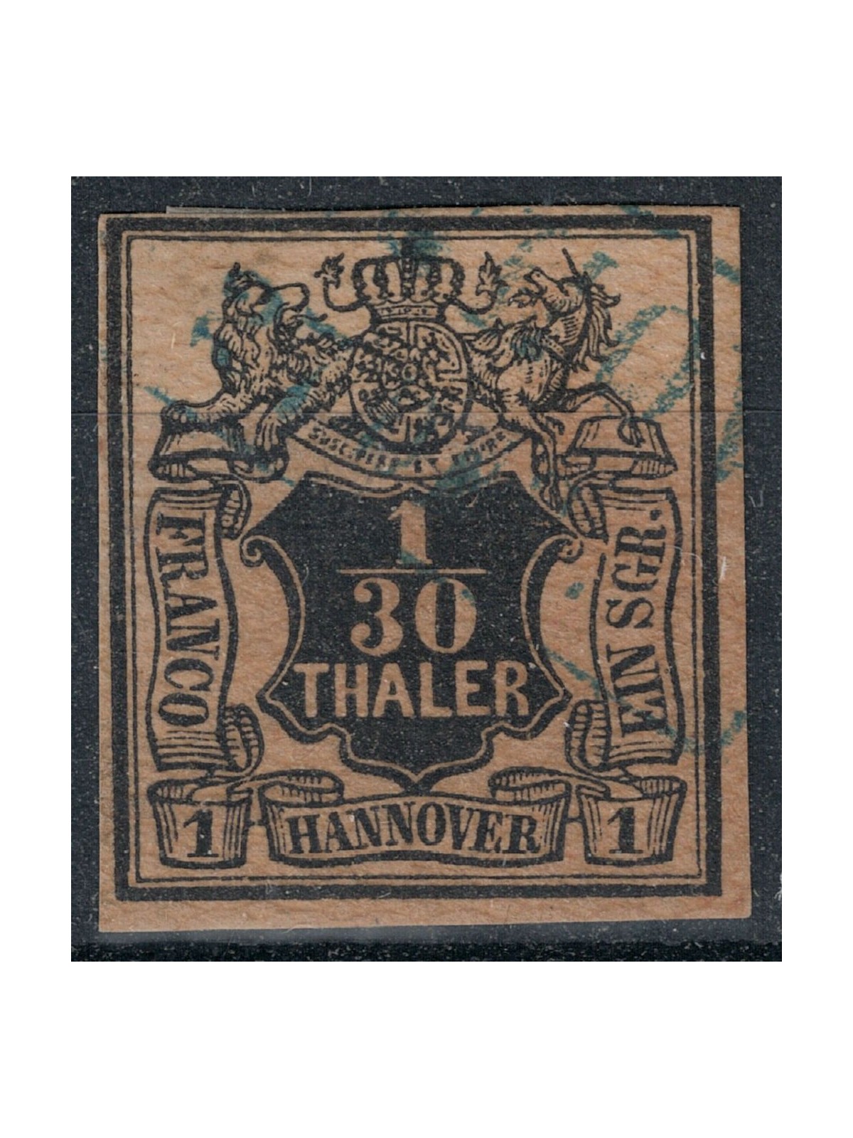 HANNOVER 1851-55 Coat of arms and 1/30t salmon US