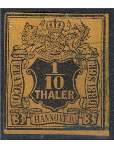 HANNOVER 1851-55 Coat of arms and number 1/10t yellow us