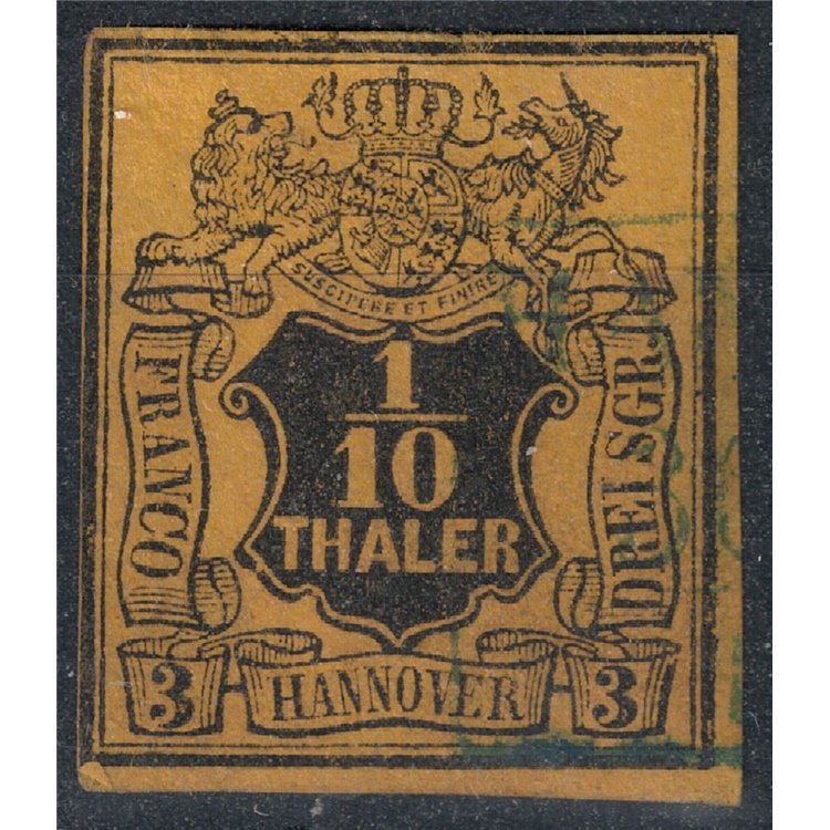 HANNOVER 1851-55 Stemma e cifra 1/10t giallo us