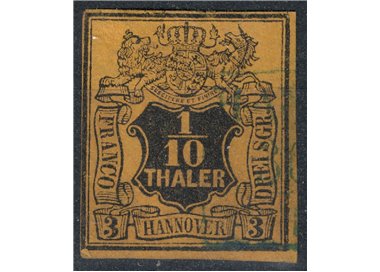 HANNOVER 1851-55 Stemma e cifra 1/10t giallo us