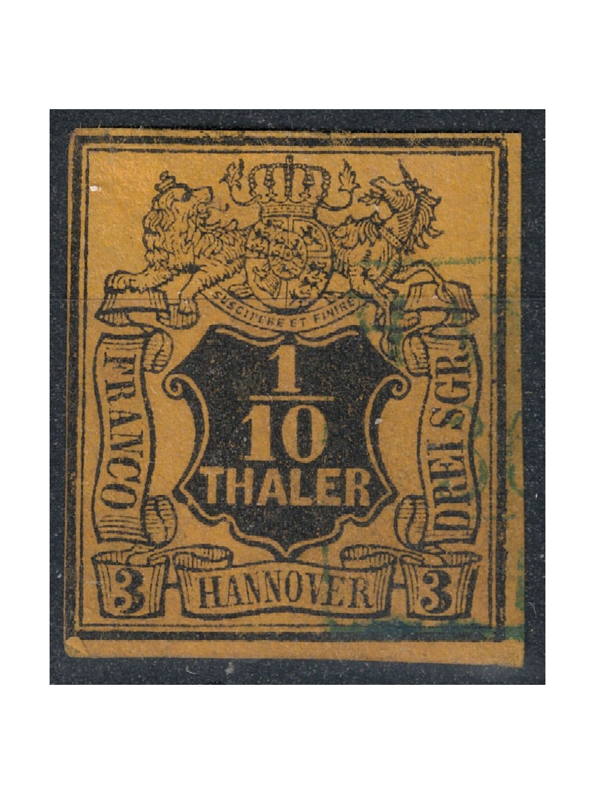 HANNOVER 1851-55 Stemma e cifra 1/10t giallo us