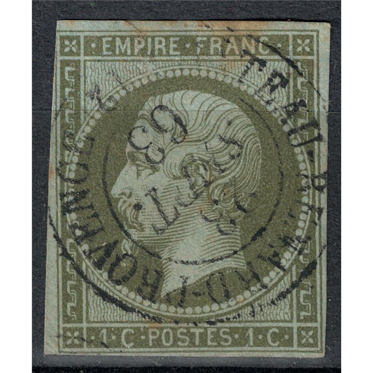 FRANCIA 1853-60 Effigie di Napoleone III, 1c verde oliva us