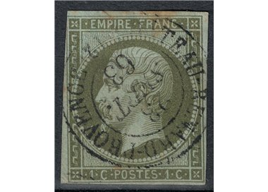 FRANCIA 1853-60 Effigie di Napoleone III, 1c verde oliva us