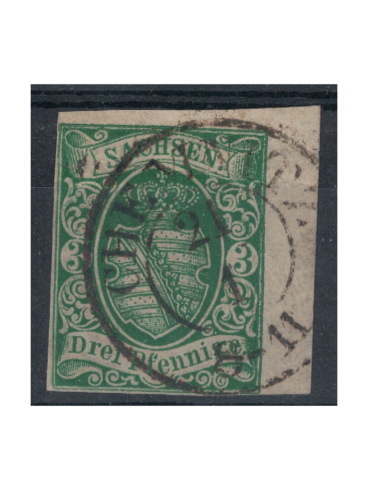 GERMANY SAXONY 1851 Coat of arms 3p green used