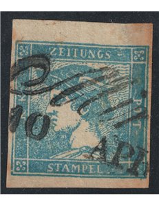 AUSTRIA 1851 Newspaper stamps 0.6 kreuzer blue used