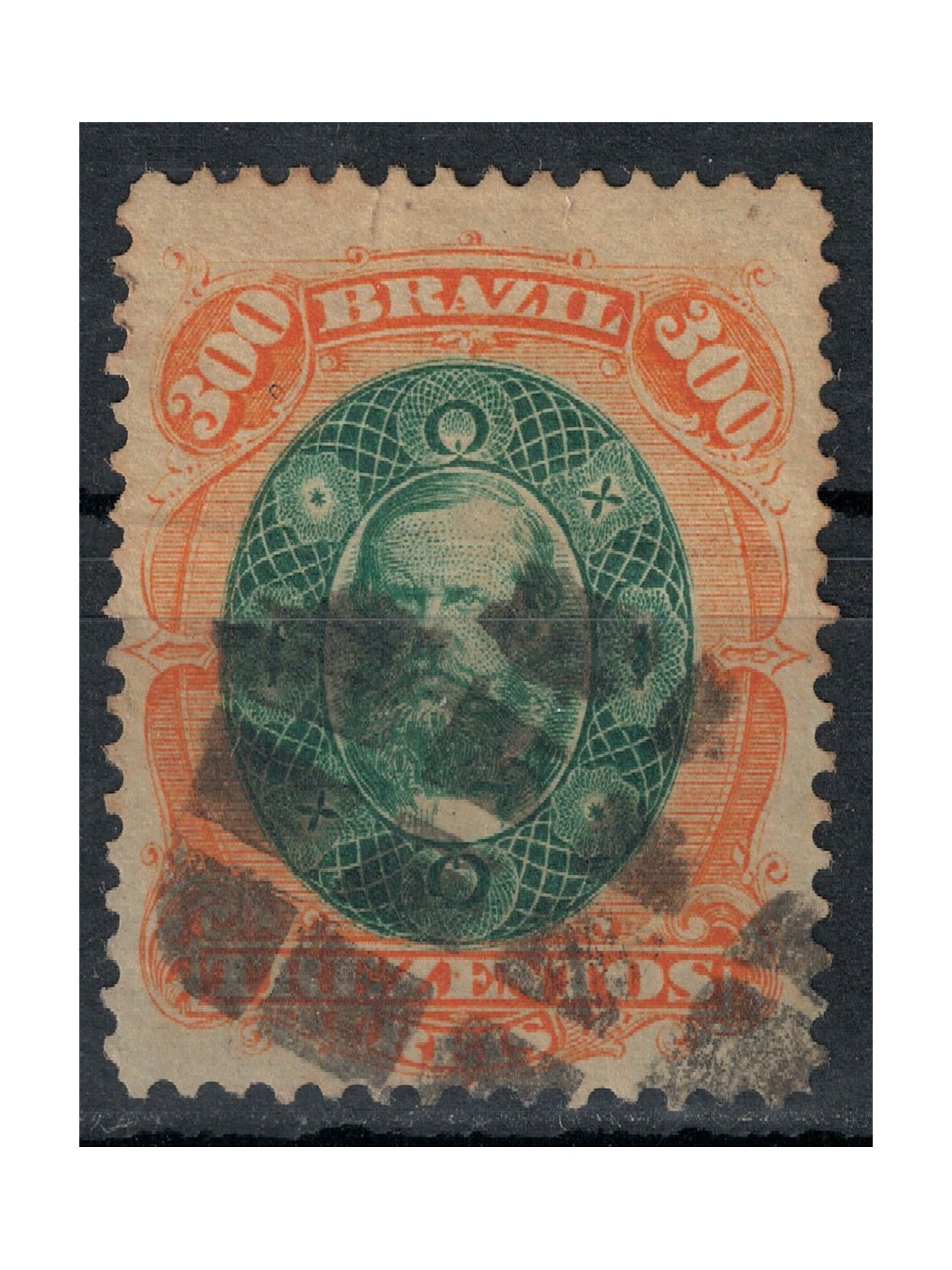 BRAZIL 1878 Pedro II 300r orange and green us