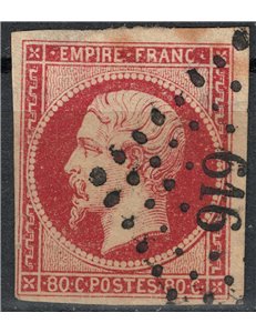 FRANCIA 1853-60 Effigie di Napoleone III, 80c carminio rosa us