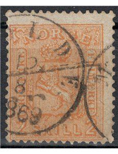 NORWAY 1867-68 Coat of arms with lion rampant, 2 sk orange us