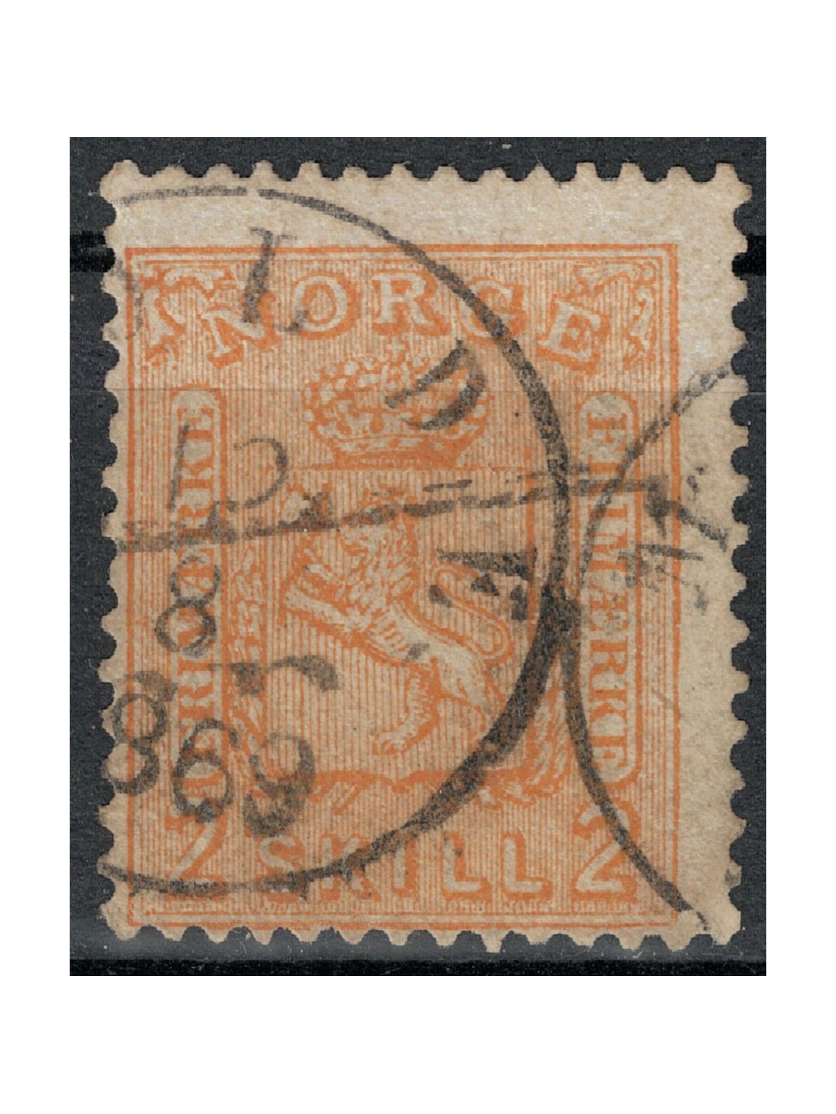 NORVEGIA 1867-68 Stemma con leone rampante, 2 sk arancio us