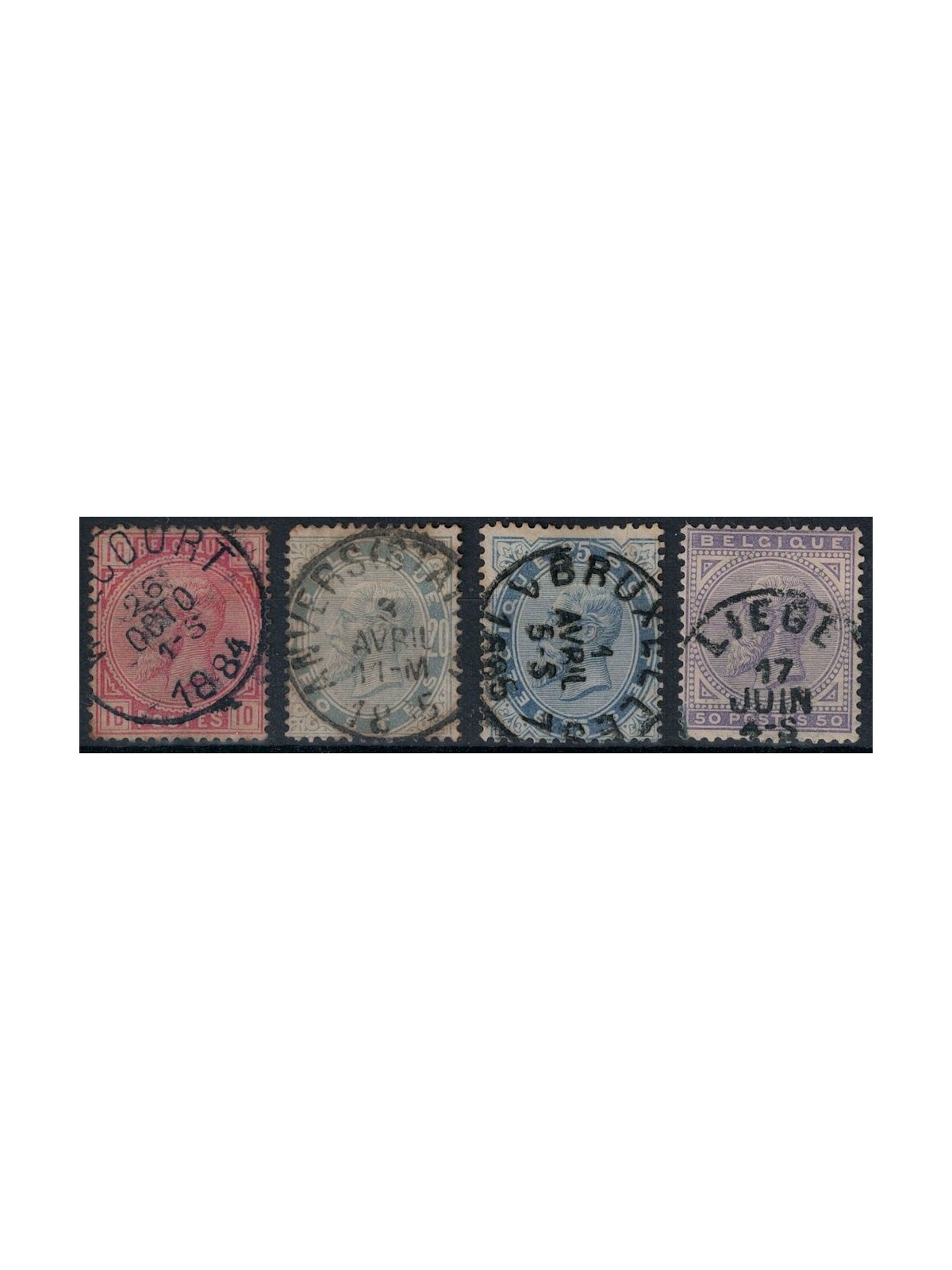 BELGIUM 1883 King Leopold II 4v us